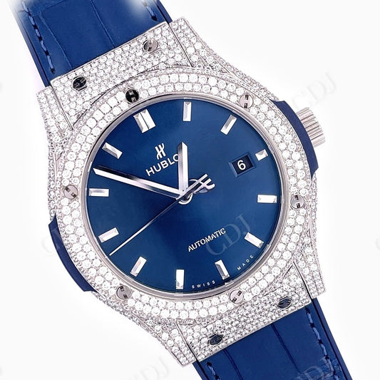 Blue Rubber Belt Blue Dial Custom Moissanite Watch customdiamjewel
