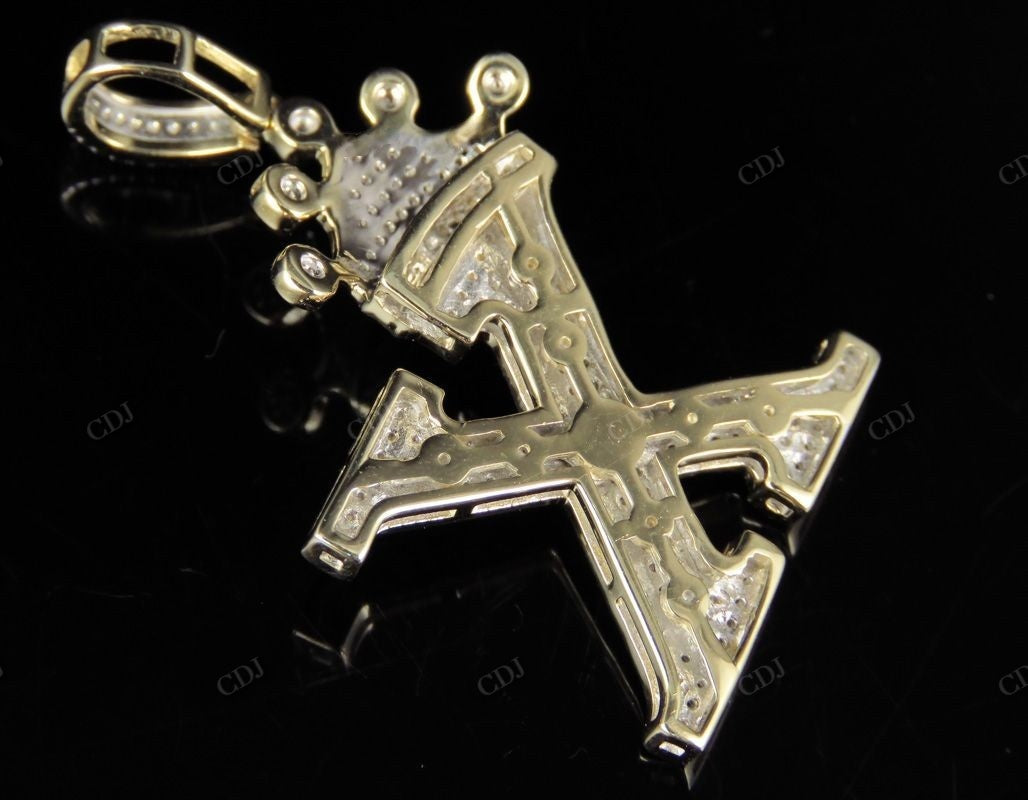 1.5" 0.40 CTW Initial 10K Gold Letter 'X' Crown Real Diamond Pendant CustomDiamJewel