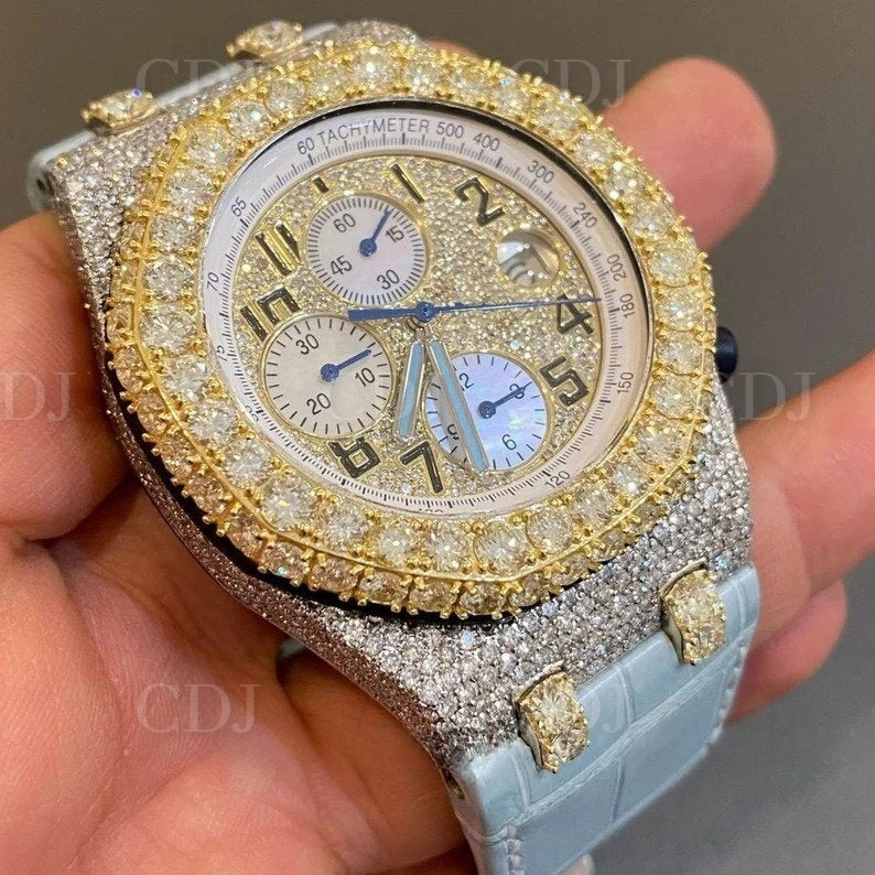 Studded Moissanite Diamond Sky Blue Silicon Band Watch Luxury Custom Iced out VVS GRA Certified Hip Hop Big dial diamond Watches