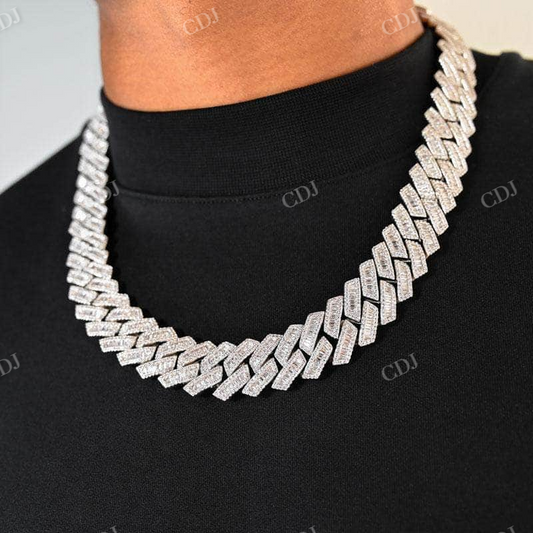 19MM Baguette Cut Diamond Prong Set Cuban Link Chain