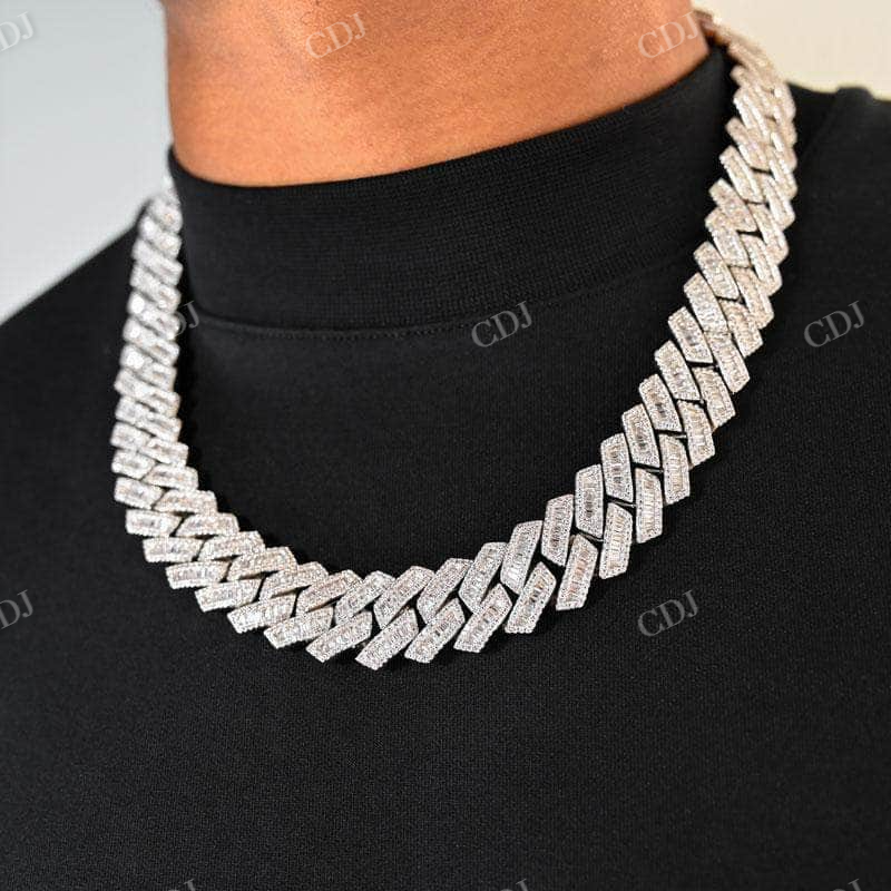 Baguette Diamond Hip Hop Men 19MM Cuban link Chain  customdiamjewel   