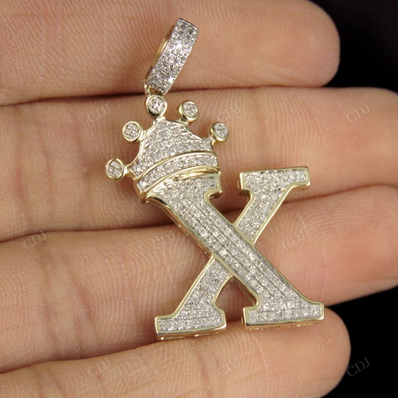 1.5" 0.40 CTW Initial 10K Gold Letter 'X' Crown Real Diamond Pendant CustomDiamJewel