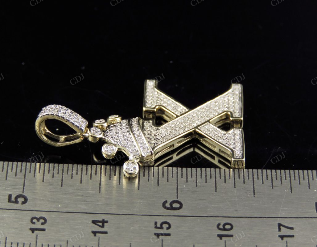 1.5" 0.40 CTW Initial 10K Gold Letter 'X' Crown Real Diamond Pendant CustomDiamJewel