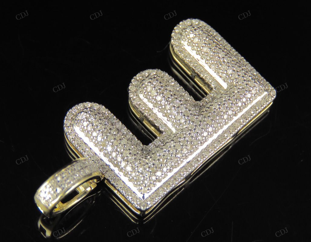 1 CTW 10K Gold Real Diamond E Letter Pendant CustomDiamJewel