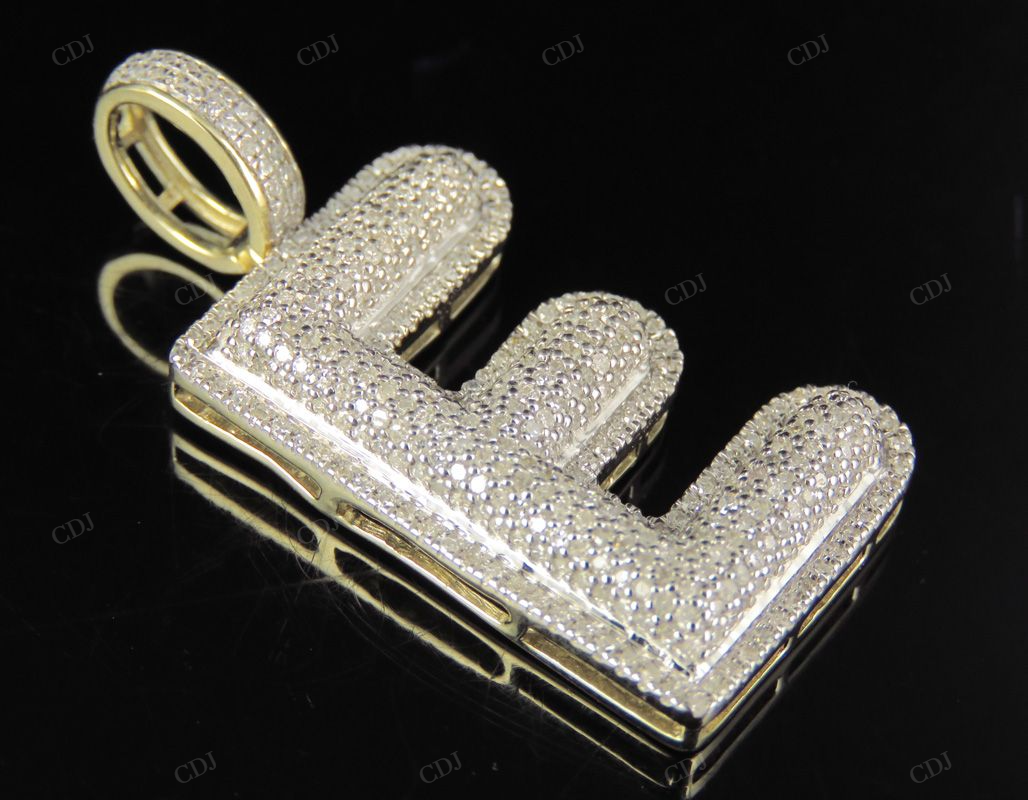 1 CTW 10K Gold Real Diamond E Letter Pendant CustomDiamJewel