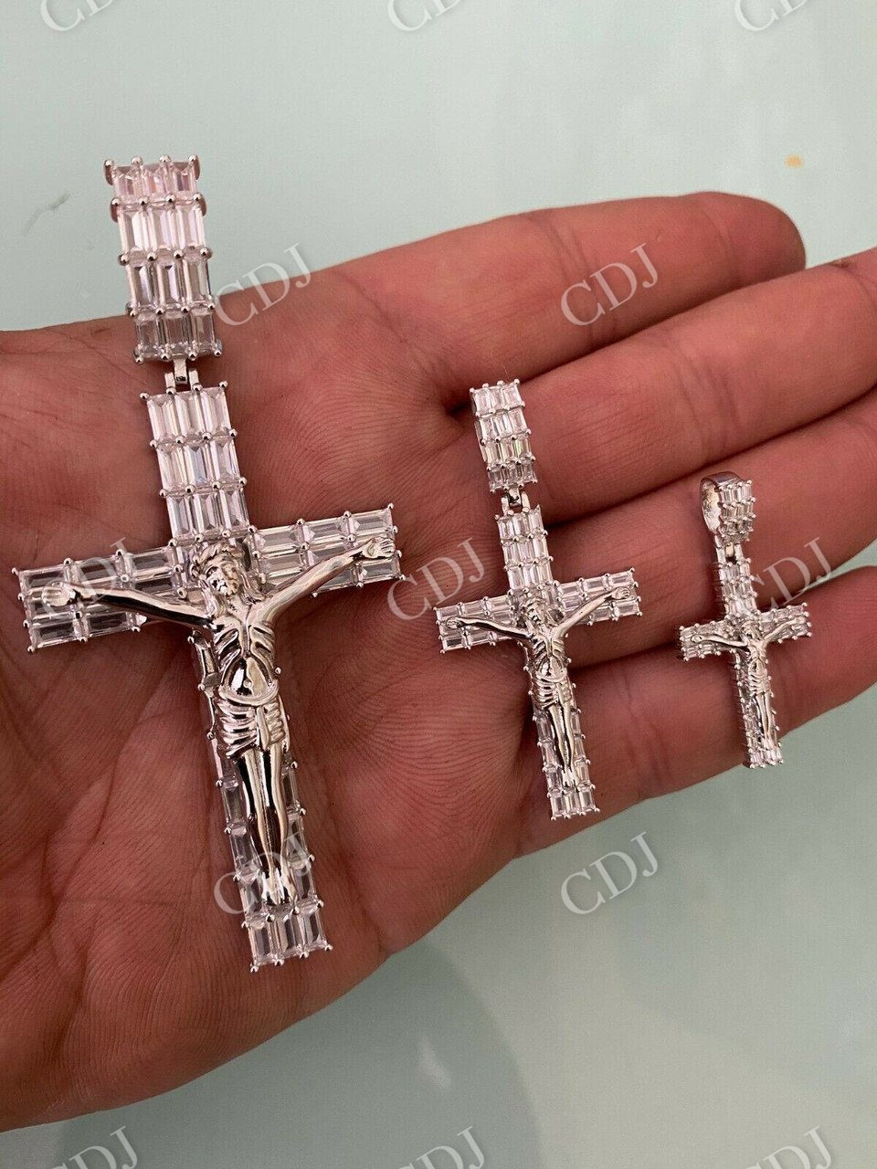 Baguette Diamond Cross With Jesus Pendant  customdiamjewel   