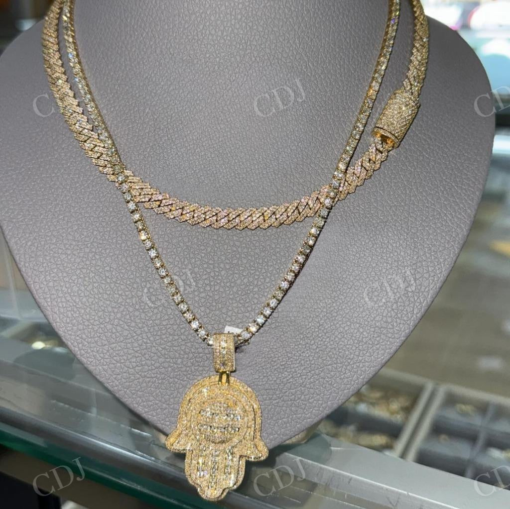 Moissanite Diamond Hamsa Hand Pendant For Men hip hop jewelry CustomDiamJewel   
