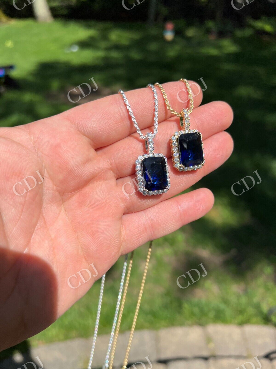 Lab Created Blue Sapphire Pendant  customdiamjewel   