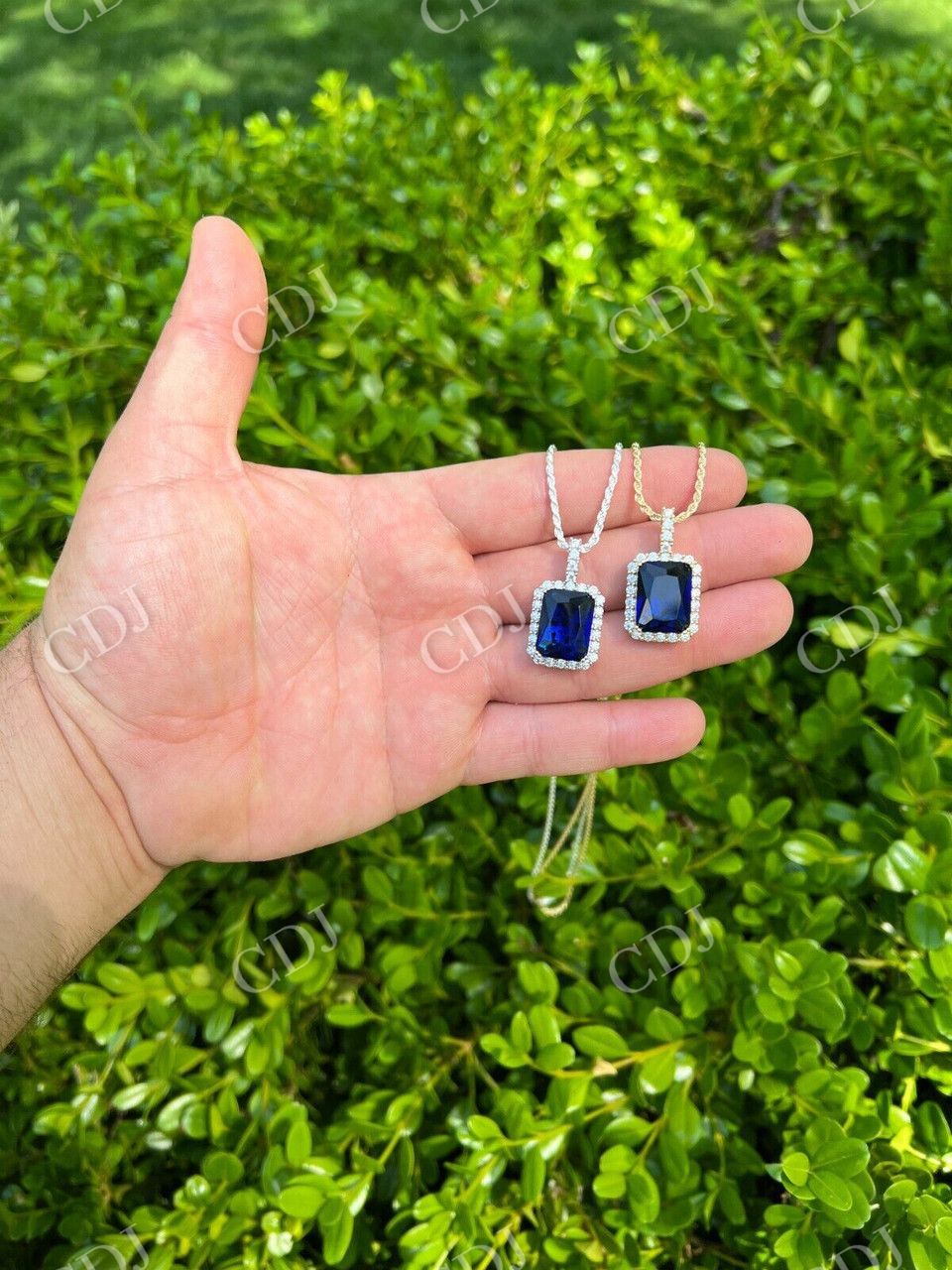 Lab Created Blue Sapphire Pendant  customdiamjewel   