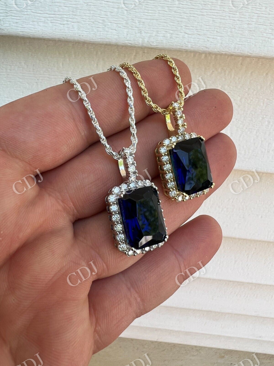 Lab Created Blue Sapphire Pendant  customdiamjewel   