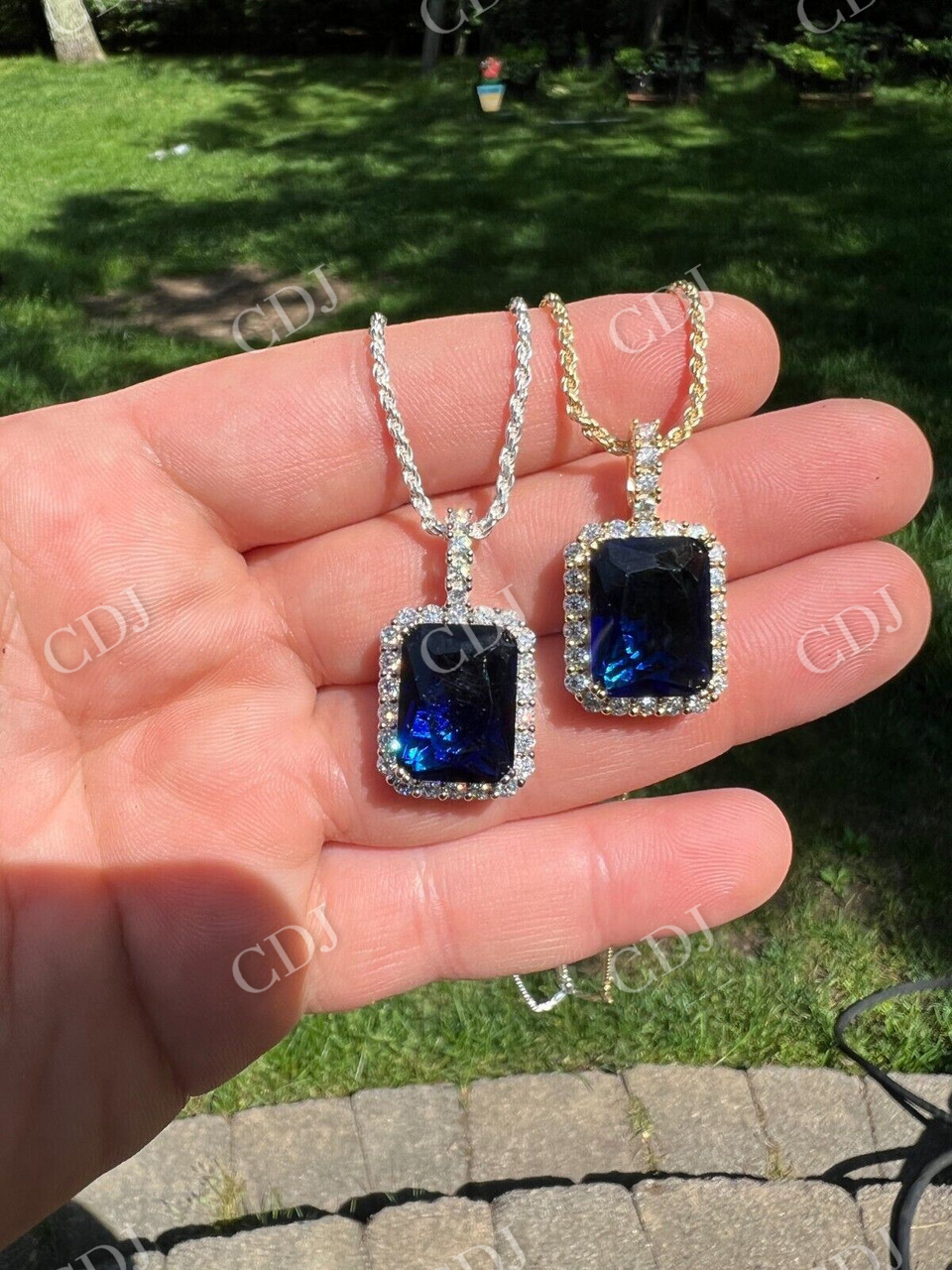 Lab Created Blue Sapphire Pendant  customdiamjewel   