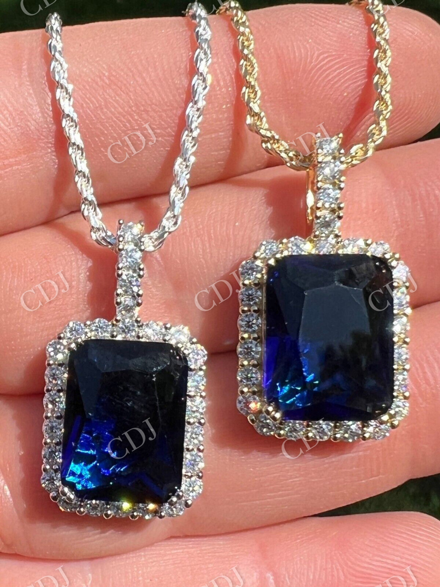 Lab Created Blue Sapphire Pendant  customdiamjewel   
