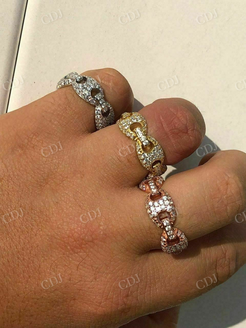 14K Sold Gold Gucci Link Diamond Wedding Band  customdiamjewel   