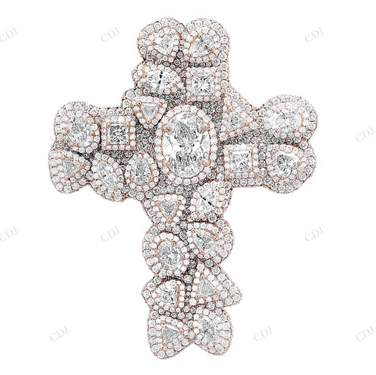 14K Rose Gold Lab Grown Diamond Cross Pendant Hip Hop Pendent CustomDiamJewel