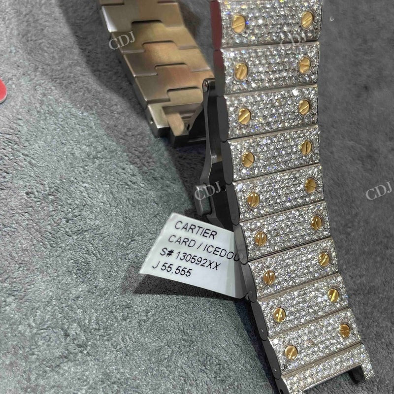 Moissanite Studded Cartier Santos Two Tone Iced Out Watch customdiamjewel