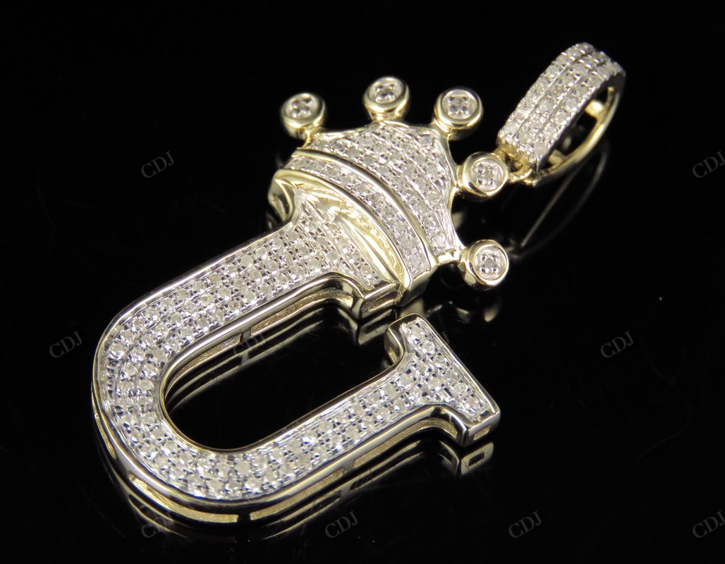 1.5" 14K Gold Natural Diamond Crown Initial 'U' Letter Pendant CustomDiamJewel