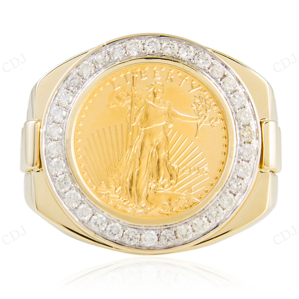14K Yellow Gold Pure Coin Lab Grown Diamond Ring hip hop jewelry CustomDiamJewel