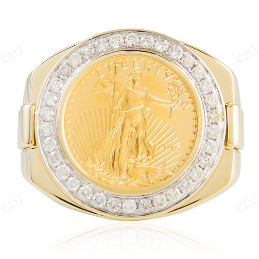 14K Yellow Gold Pure Coin Lab Grown Diamond Ring hip hop jewelry CustomDiamJewel