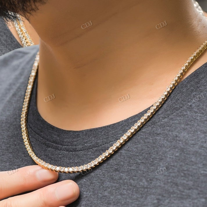 3MM Round Cut Diamond Gold Plated Silver Tennis Chain CustomDiamJewel