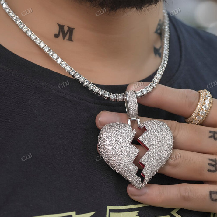 Iced Out VVS D Broken Heart Pendant hip hop jewelry CustomDiamJewel