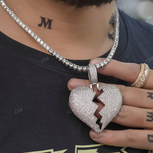 Iced Out VVS D Broken Heart Pendant hip hop jewelry CustomDiamJewel