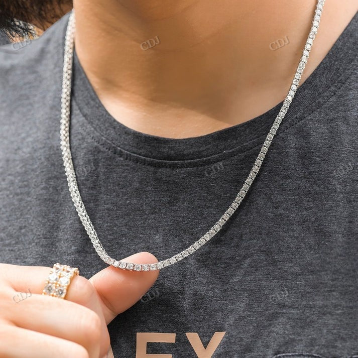 3MM Round Cut Diamond Gold Plated Silver Tennis Chain CustomDiamJewel