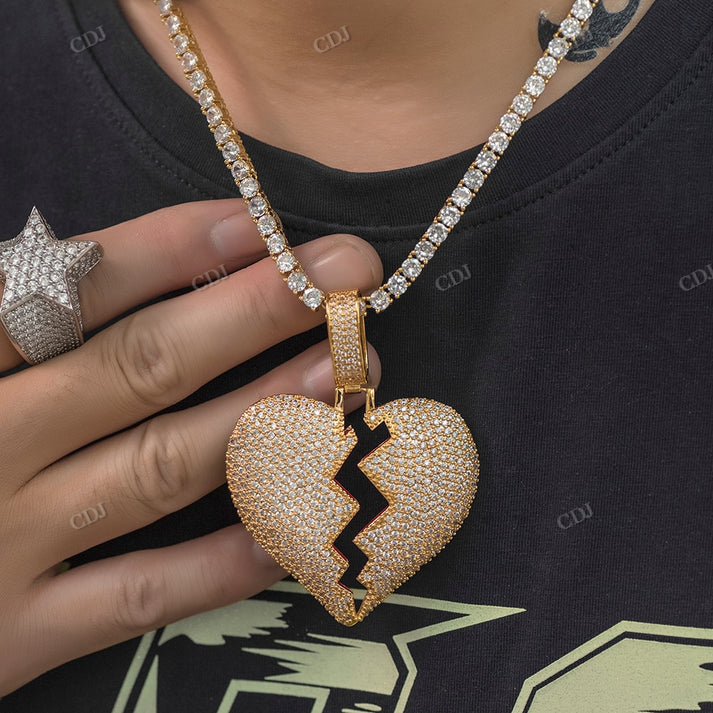 Iced Out VVS D Broken Heart Pendant hip hop jewelry CustomDiamJewel