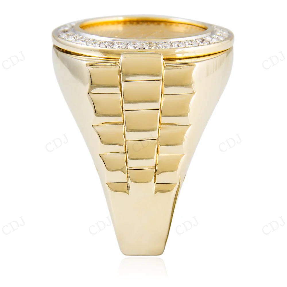 14K Yellow Gold Pure Coin Lab Grown Diamond Ring hip hop jewelry CustomDiamJewel