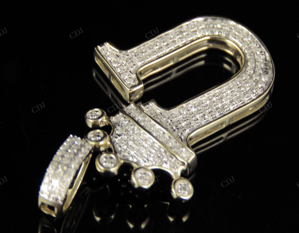 1.5" 14K Gold Natural Diamond Crown Initial 'U' Letter Pendant CustomDiamJewel