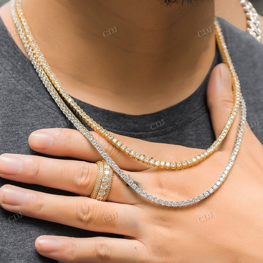 3MM Round Cut Diamond Gold Plated Silver Tennis Chain CustomDiamJewel