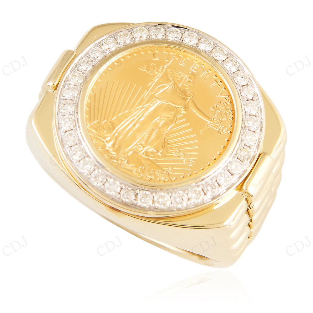 14K Yellow Gold Pure Coin Lab Grown Diamond Ring hip hop jewelry CustomDiamJewel