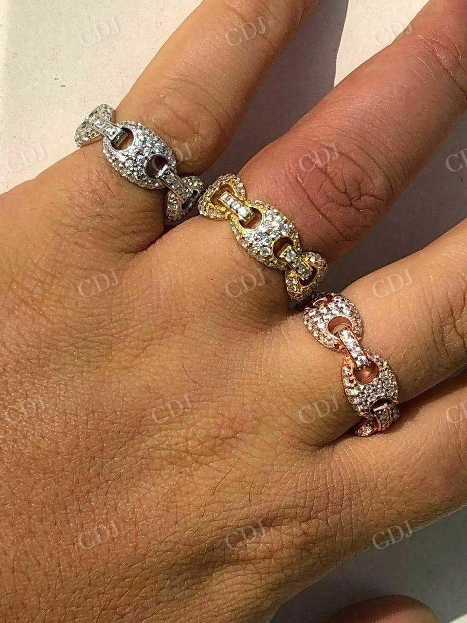 14K Sold Gold Gucci Link Diamond Wedding Band  customdiamjewel   