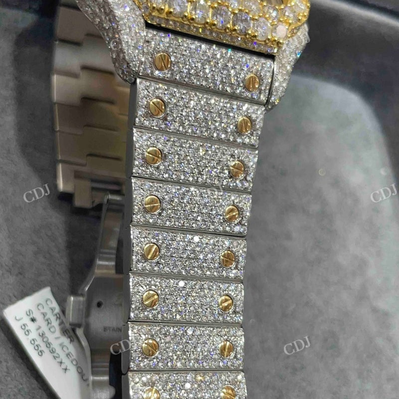 Moissanite Studded Cartier Santos Two Tone Iced Out Watch customdiamjewel