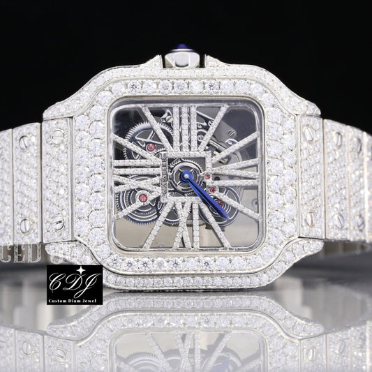 Fashionable Iced Out Full Moissanite Skeleton Wrist Watch Gift For Him customdiamjewel