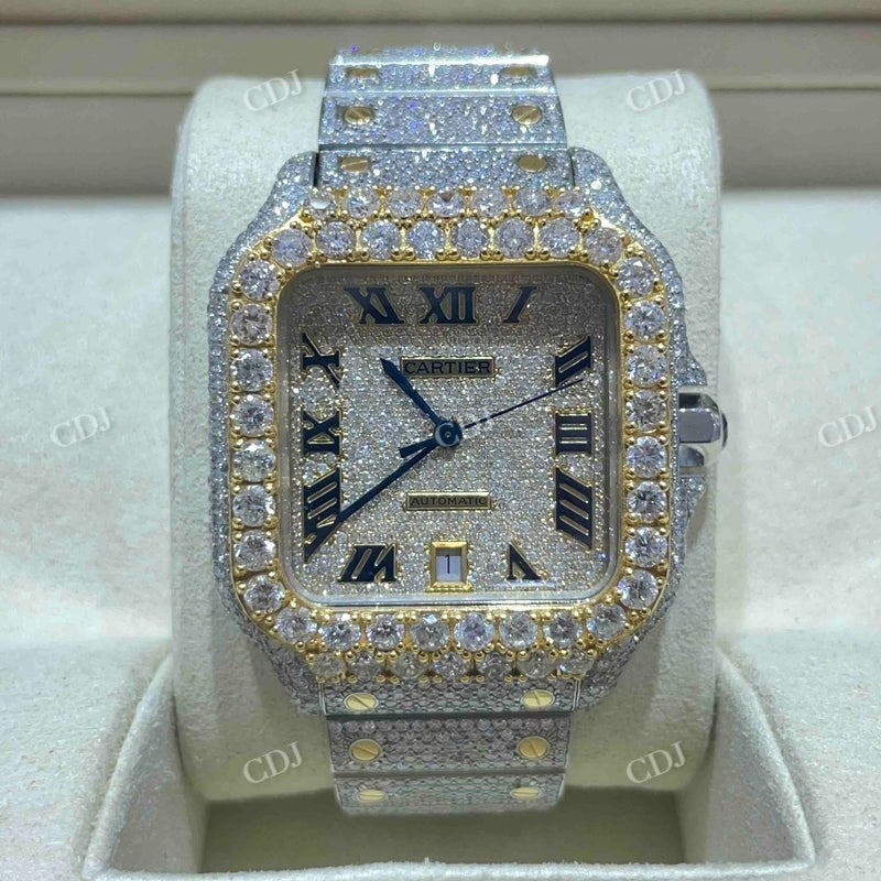 Moissanite Studded Cartier Santos Two Tone Iced Out Watch customdiamjewel