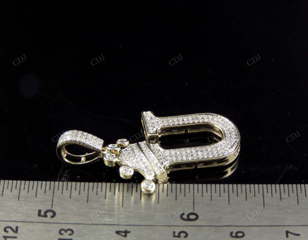 1.5" 14K Gold Natural Diamond Crown Initial 'U' Letter Pendant CustomDiamJewel
