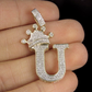 1.5" 14K Gold Natural Diamond Crown Initial 'U' Letter Pendant CustomDiamJewel