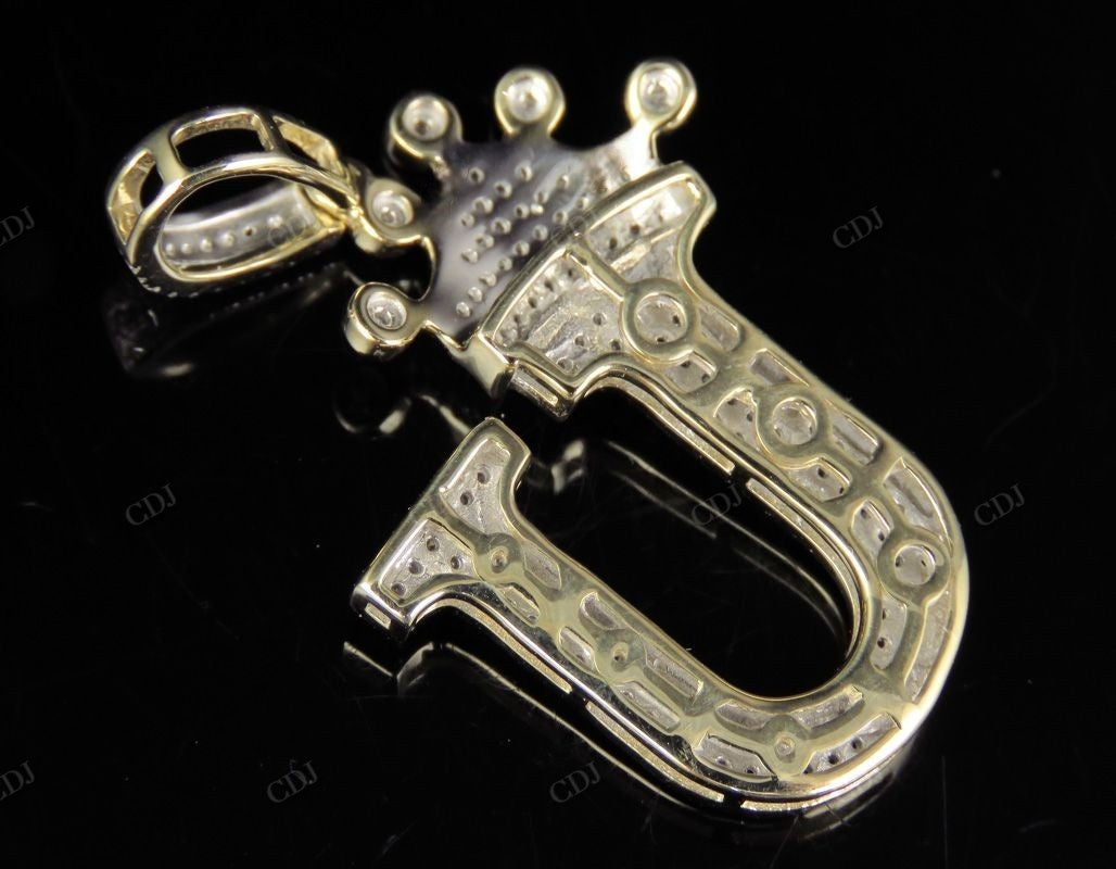 1.5" 14K Gold Natural Diamond Crown Initial 'U' Letter Pendant CustomDiamJewel