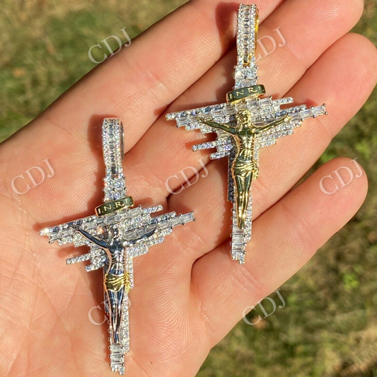 Round/Baguette Diamond Jesus Cross Pendant  customdiamjewel   
