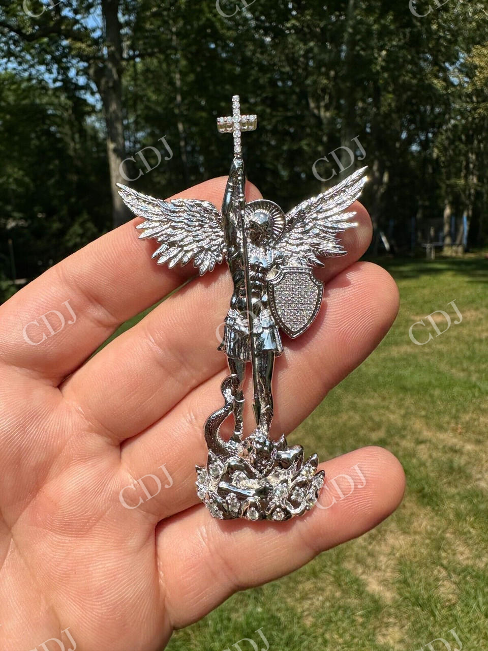 St Michael Slaying Dragon Archangel Pendant  customdiamjewel   