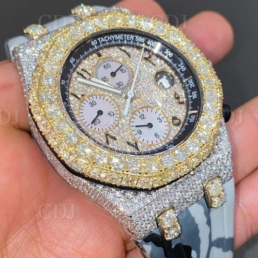 AP Chrono Sky blue Camo Belt Moissanite Watch customdiamjewel