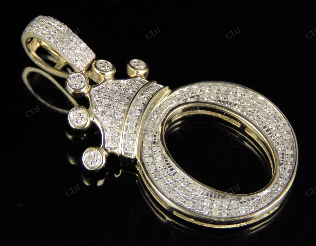 1.35" 14K Gold Diamond Crown Initial 'O' Letter Pendant CustomDiamJewel