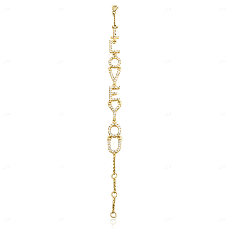 14K Yellow Gold Name Letter Simple Minimalist Bracelet CustomDiamJewel