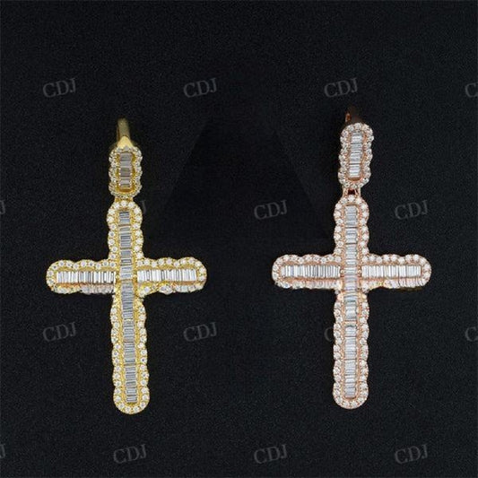 Iced Out Classic Design Baguette Diamond Cross Pendant  customdiamjewel   
