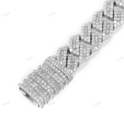 Round Baguette Diamonds 10K Gold Cuban Bracelet hip hop jewelry CustomDiamJewel