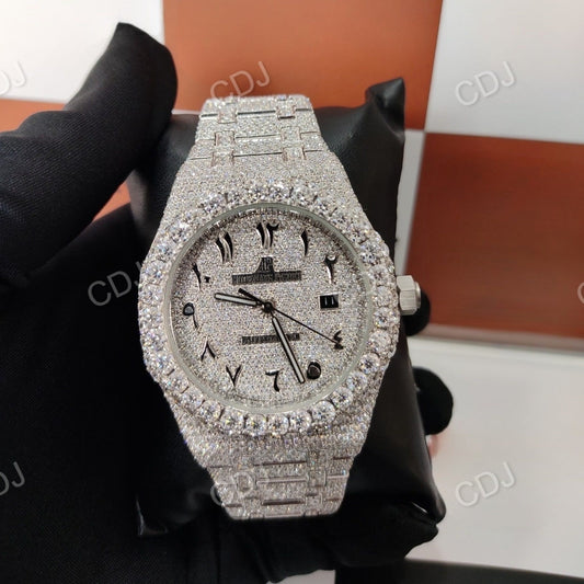 Full White Fully Iced Out Arabic Dial AP Hip Hop Watch customdiamjewel