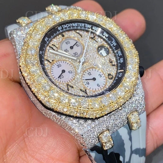 Arabic Numeric Dial Camo Silicon Belt Diamond Moissanite Watch customdiamjewel