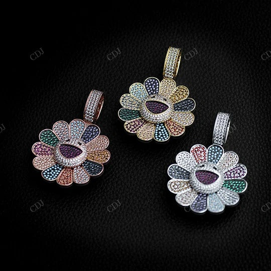 Buy Moissanite Murakami Flower Logo ColorFull Diamonds hip hop jewelry CustomDiamJewel