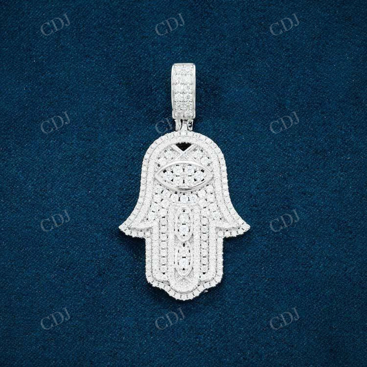 Round Cut Halo Set Hamsa Diamond Pendant  customdiamjewel   
