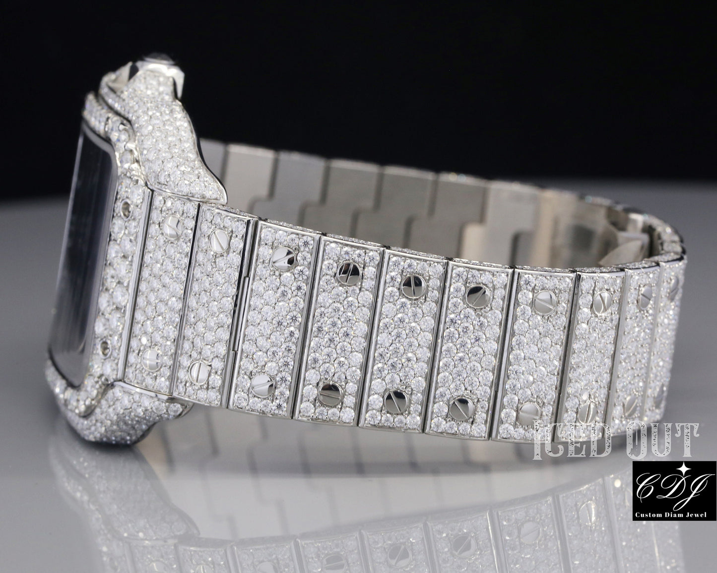 Top Quality Blue Dial Cartier Iced Out Moissanite Luxuries Watch customdiamjewel